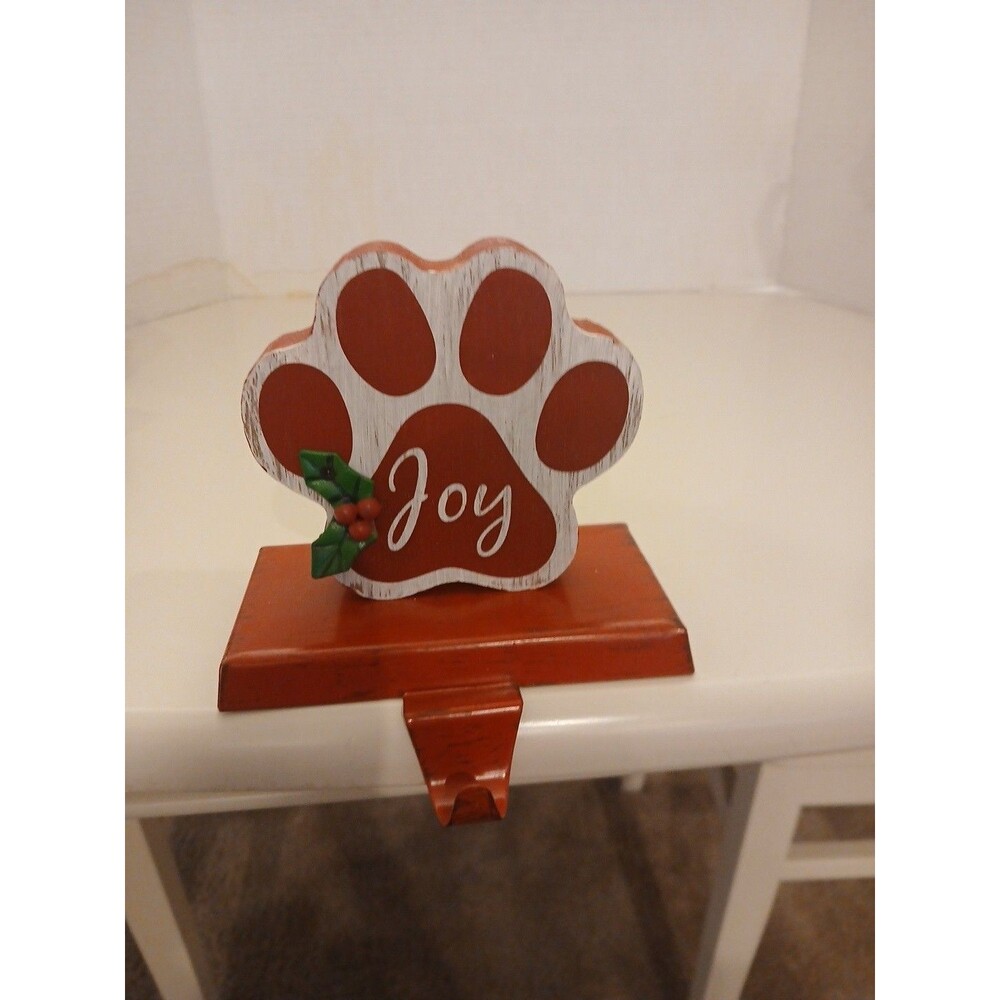 Paw Print Shaped Pet Stocking Holder Dog Puppy Cat Kitten Metal And Wood